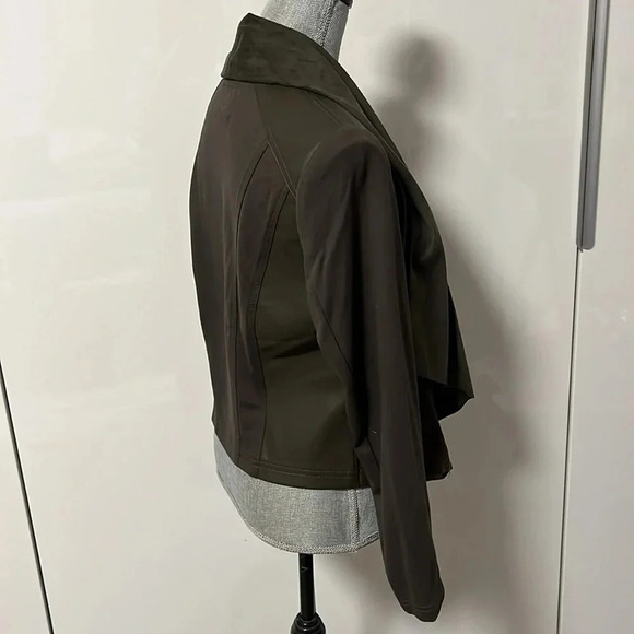 Drape Front Faux Leather Jacket Pockets, Size M - Picture 6 of 11